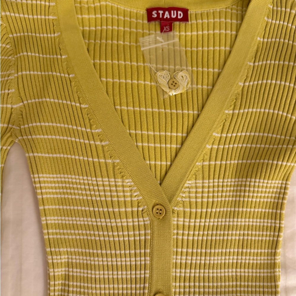 STAUD Women's Yellow Striped Cardigan